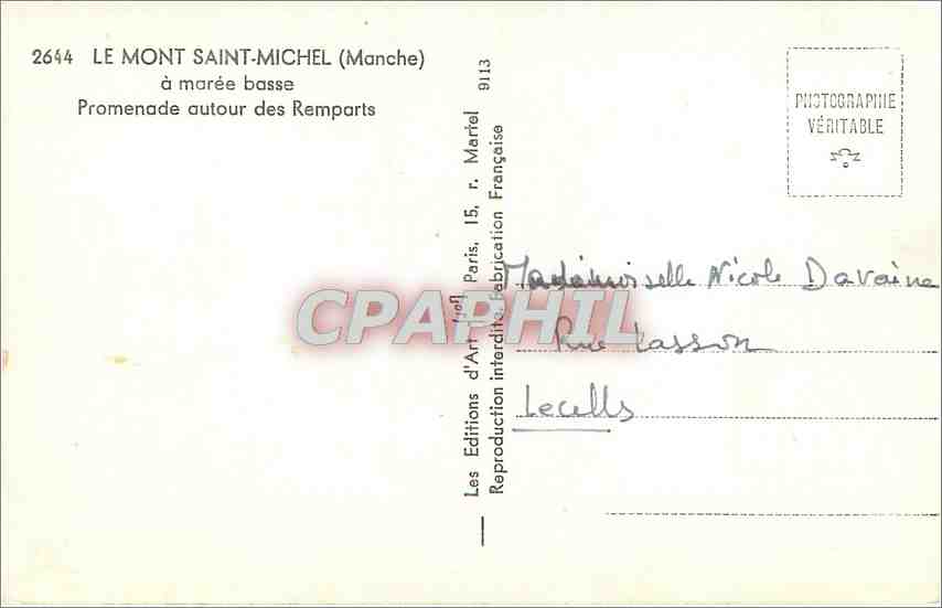 Le Mont Saint-Michel — à marée basse — Les Éditions d'Art, Paris — Rückseite