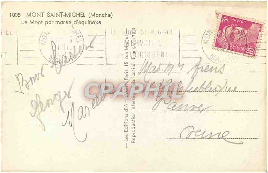 CPA MONT ST MICHEL( mancHe)-le Mont par maree d'equinoxe — Rückseite