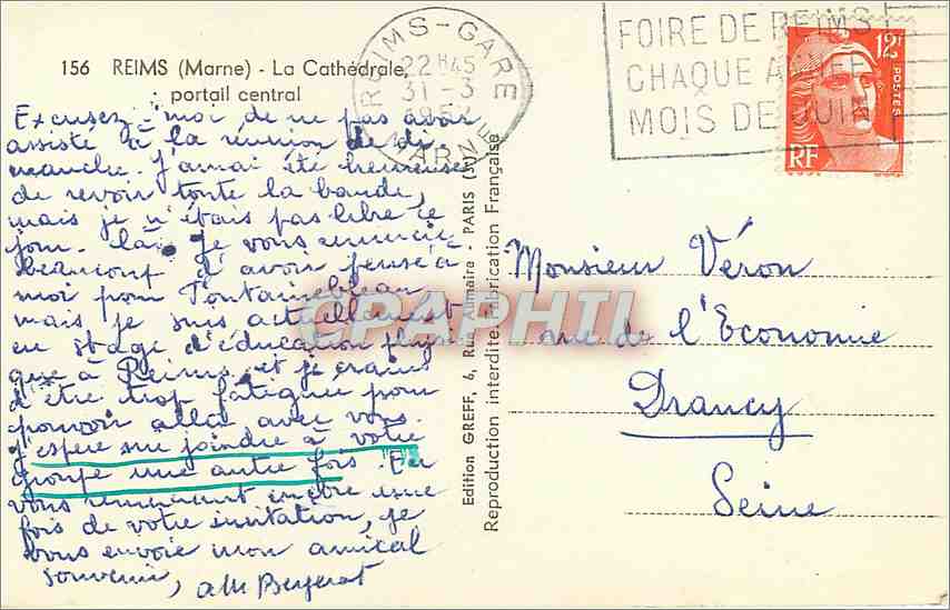CPA REIMS(Marne)-la cathedrale-portail central — Rückseite