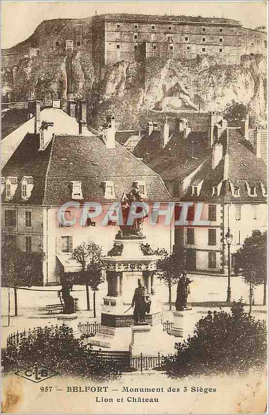 CPA Belfort-Monument des 5 sieges-Lion et chateau