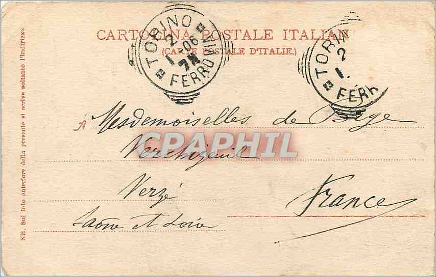 CPA Torino-La mole Antonelliana — Rückseite