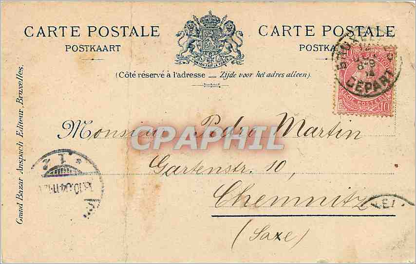 CPA Bruxelles-Colonne du Congres — Rückseite