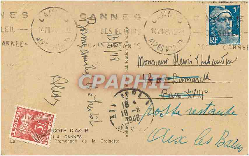 CPA Cote d'Azur-114-cannes-promenade de la Croisette — Verso