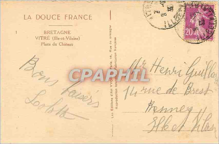 CPA Bretagne-Vitre (lIIe et vilaine)-place du Chateau — Back