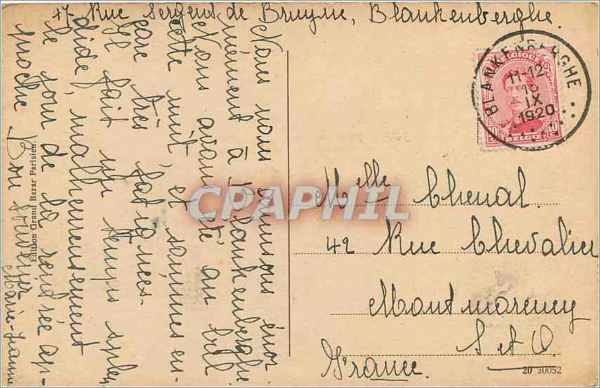 CPA Blakenberghe-L'hotel des Familles — Rückseite