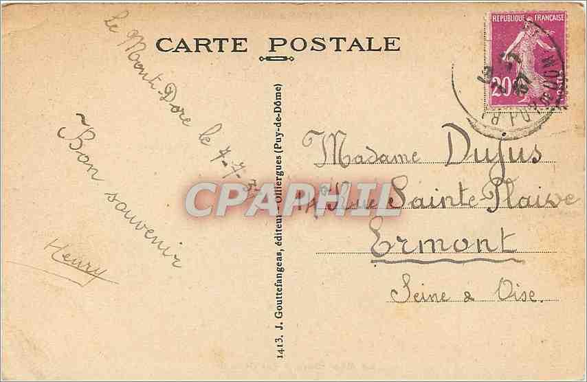 CPA La mont Dore vue generle — Verso
