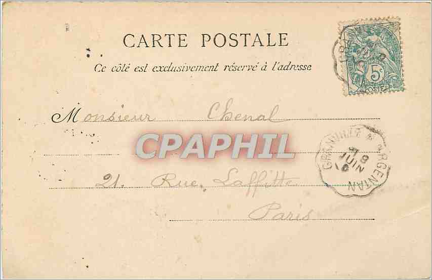 Granville — Das Casino und die Oberstadt — C.P. A. Nr. 8, Paris — Rückseite