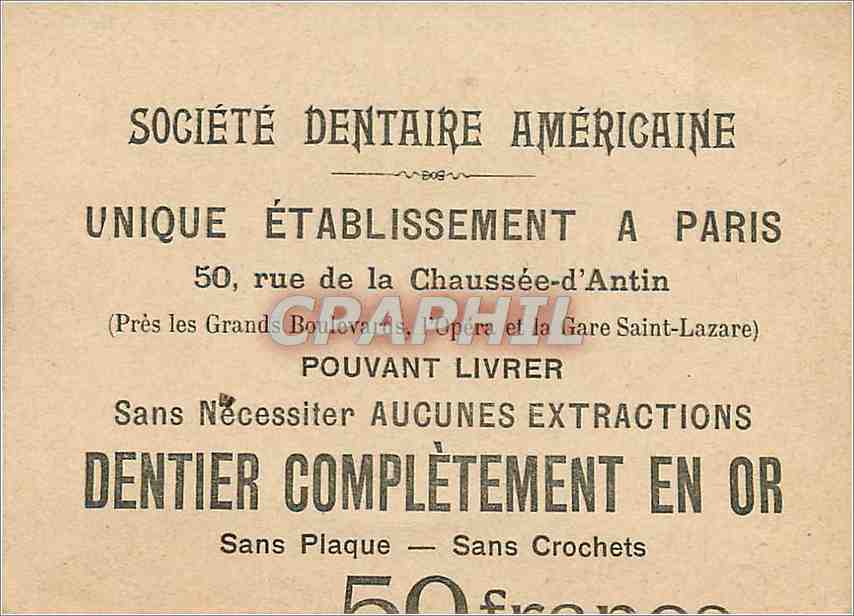 Chromo Societe dentaire americaine Rue de la Chausse d'Antin Paris Dentier Paris Jardin du Luxembour — Rückseite