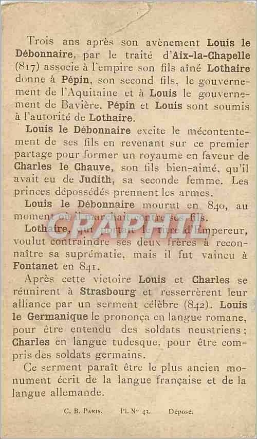 Chromo Les freres de lothaire resserent leur alliance en presence de leurs troupes Serment de Strasb — Rückseite
