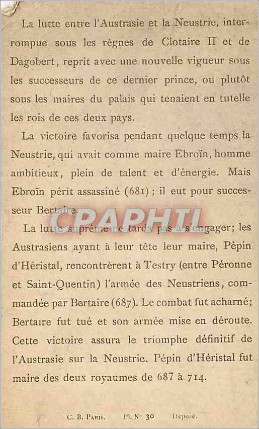 Chromo Cette bataille assure le triomphe de l'Austrasie sur la Neustrie Bataille de Testry 687 — Rückseite