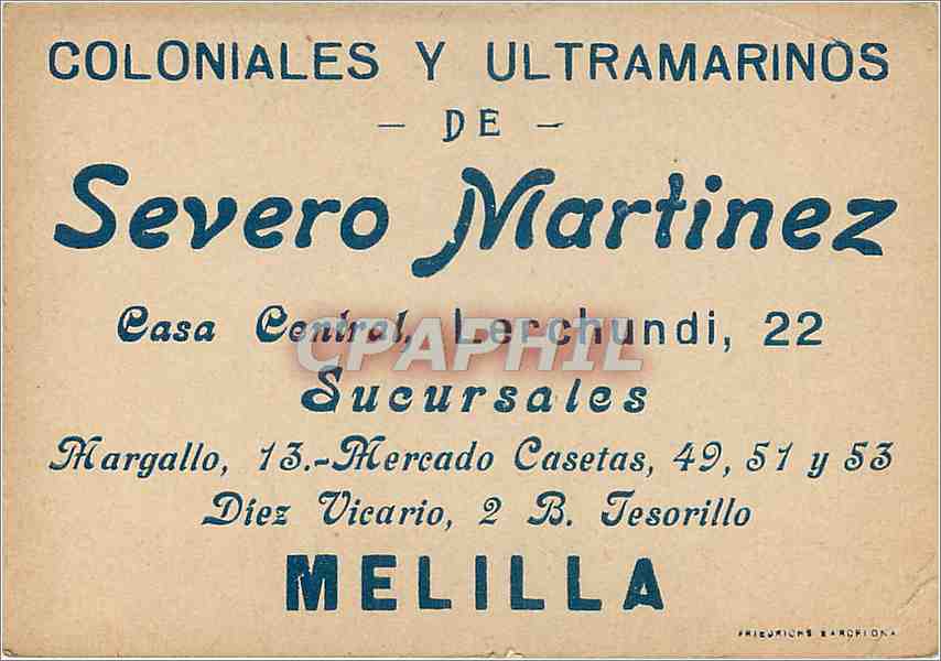 Chromo Coloniales y ultrmarinos de Severo Martinez Melilla  Perse Persia Iran — Rückseite