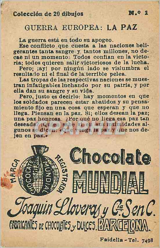 Chromo Chocolat mundial toaquin lovercy cie s en c Barcelona Militaria — Rückseite