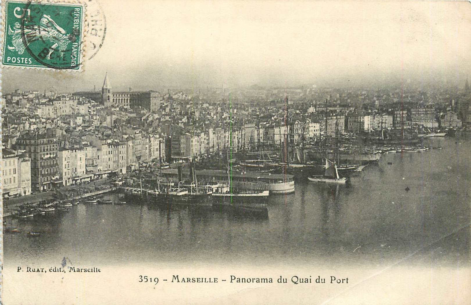 CPA Marseille panorama du quai du port Bateaux