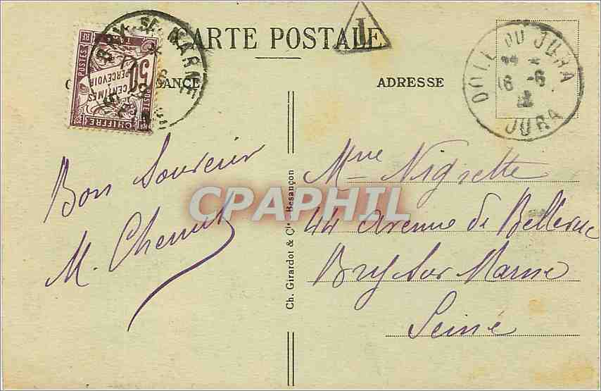 CPA Frontieres Franco Suisse 879 Bassins du Doubs — Rückseite