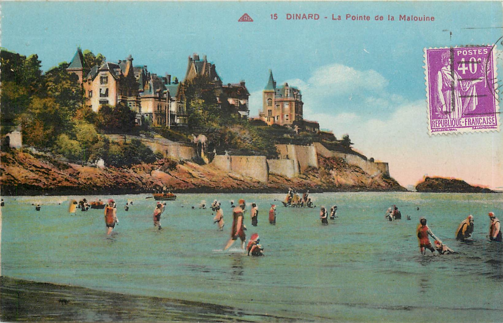 Dinard - La Pointe de la Malouine — CPA n°15, éditeur A.P. — timbre 40c - Recto