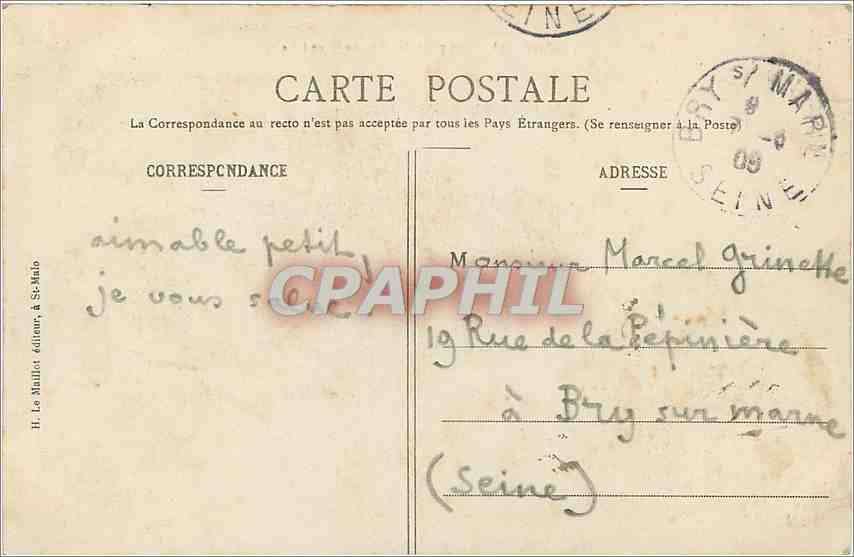 St-Malo - Uitzicht genomen vanaf de Îlot du Grand-Ré — H. Le Mallois, uitgever — Achterkant