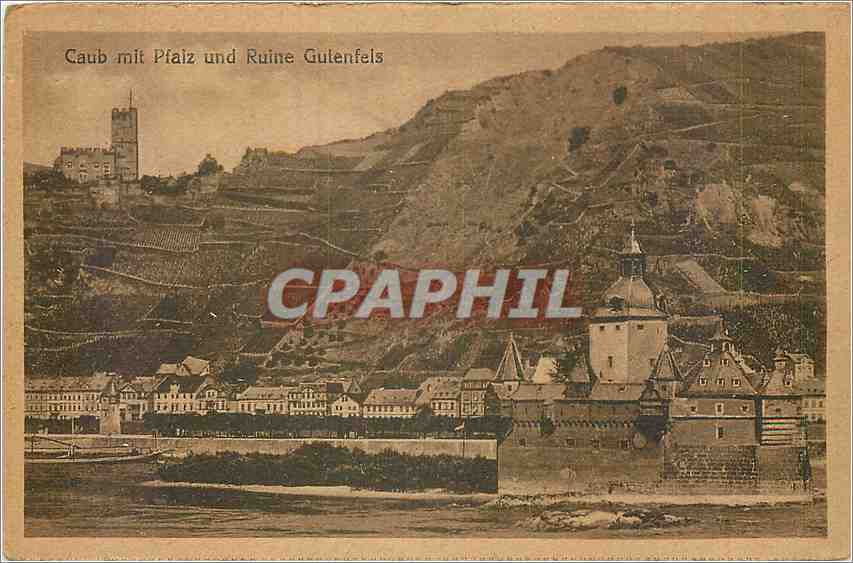 CPA Caub mit Pfaiz und Ruine Gulenfels