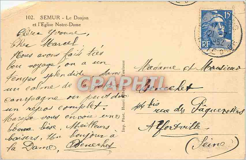 CPA Semur le Donjon et l'Egise Notre Dame — Rückseite