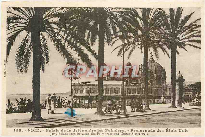 CPA Nice palais de la jetee entre les palmiers promende des Etas Unisa