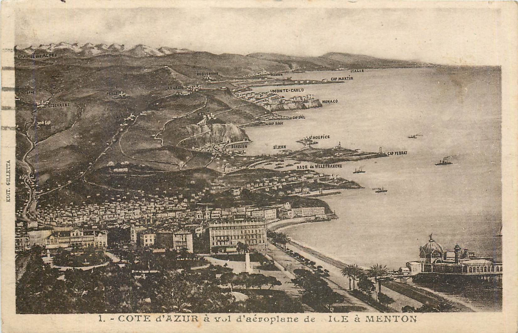CPA Cote d'Azur a vol d'eroplne de ice a menton