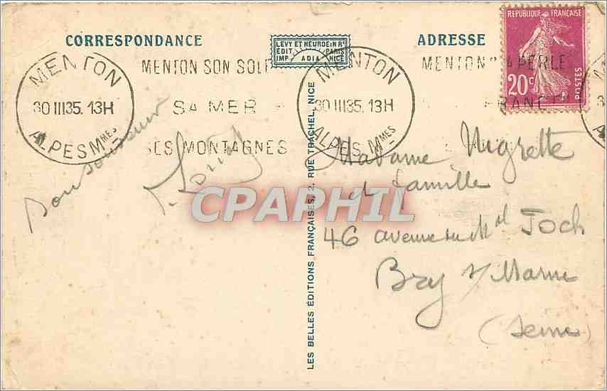CPA Menton jardins et le casino Municipal — Rückseite