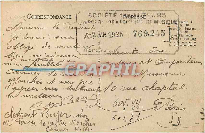 CPA Cannes l croisette et le mont Chevlier LL — Rückseite