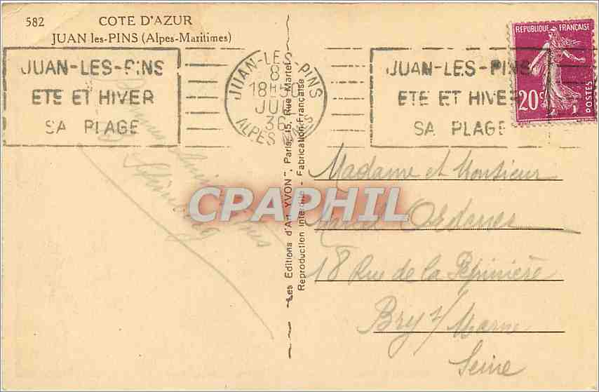 CPA Cote d'Azur Juan les Pins Alpes maritimes — Rückseite