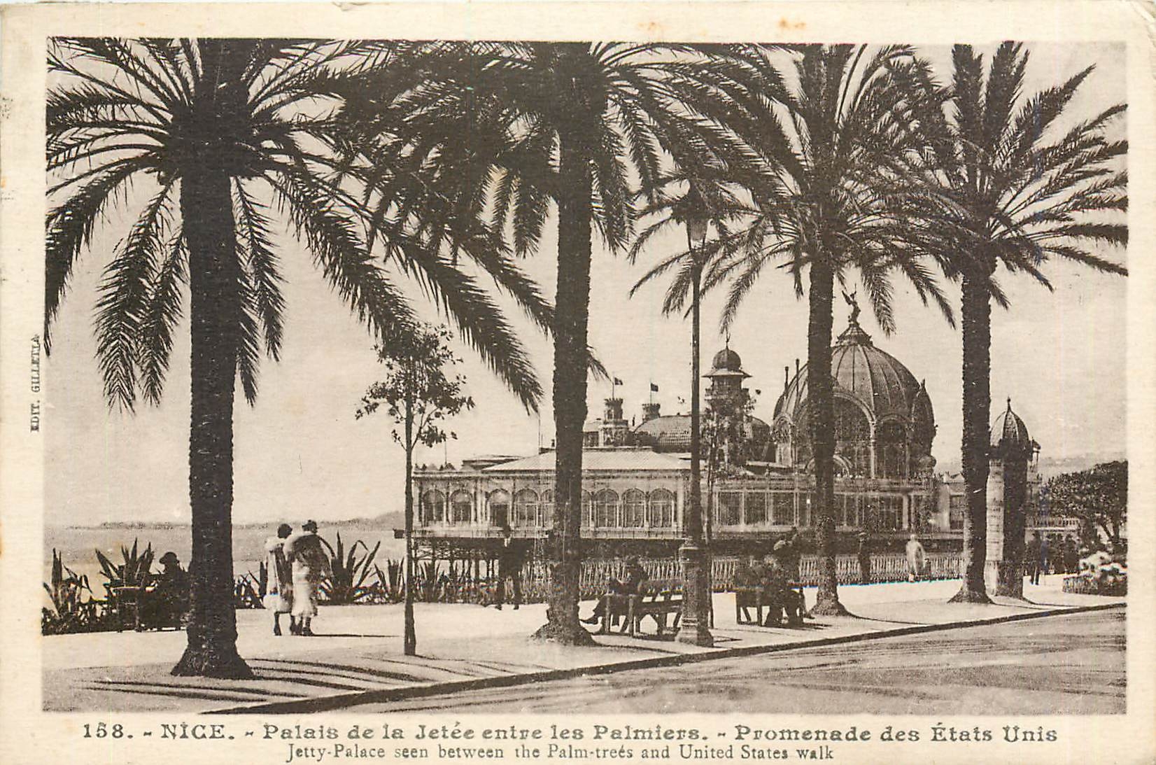 CPA Nice plais de la jetee entre les plamiers promenade des etats Unis