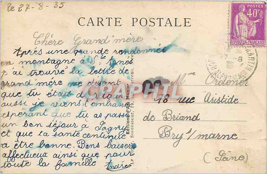 CPA menton la vieille ville — Rückseite