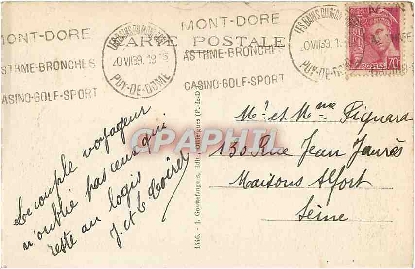CPA L'Auvergne le lac de Guery — Verso