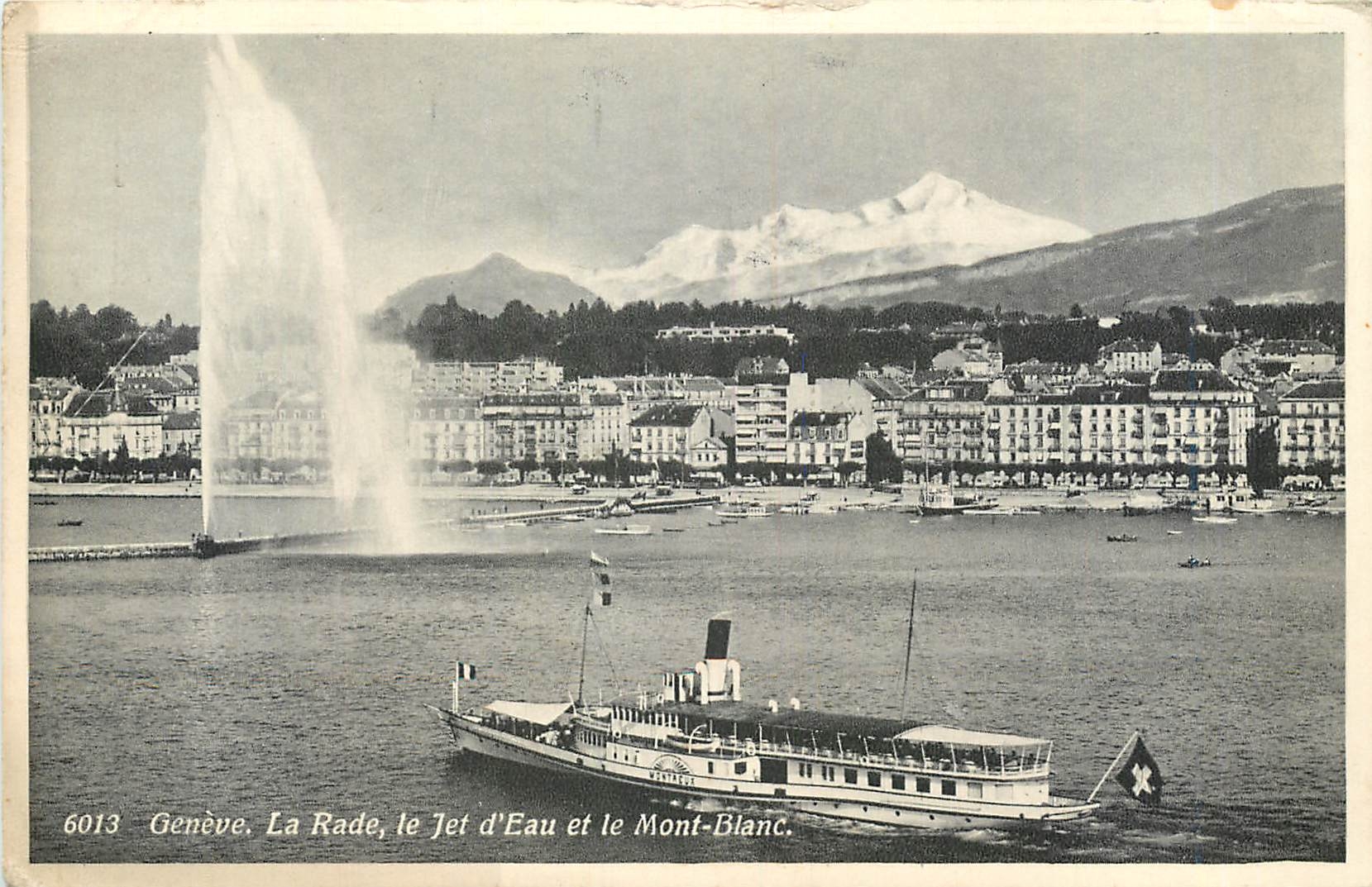 CPA Geneve la rade le jet d'eau et le mont blanc Bateau