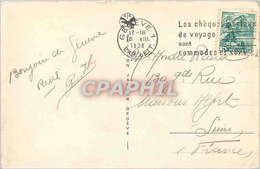 CPA Geneve la rade le jet d'eau et le mont blanc Bateau — Verso