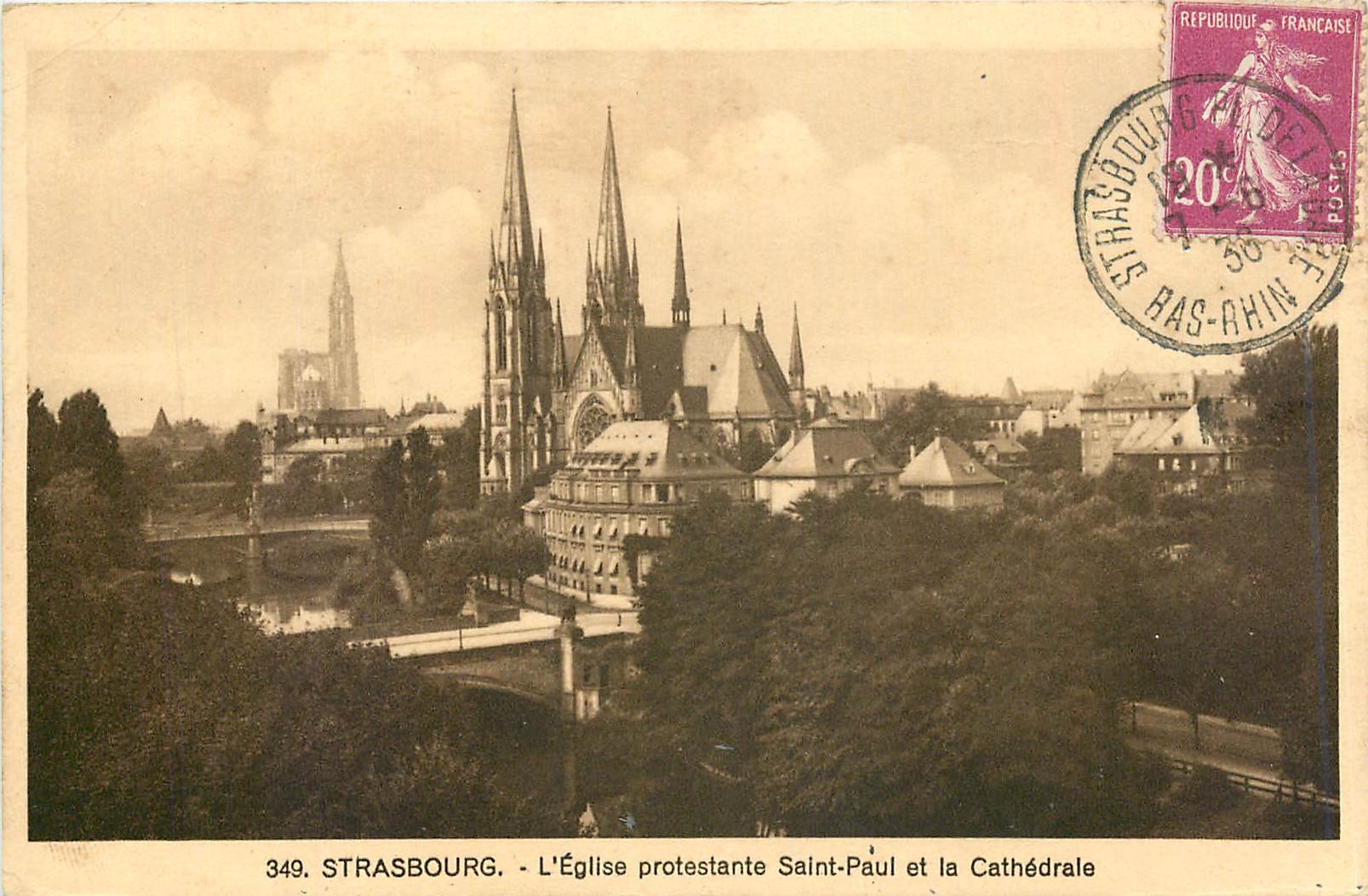 CPA Strasbourg l'Eglise protestante Saint Paul et la cathedrale