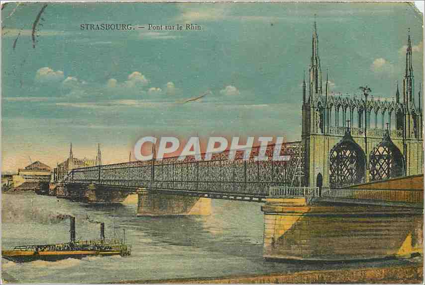 CPA Strasbourg pont sur le Rhin Bateau