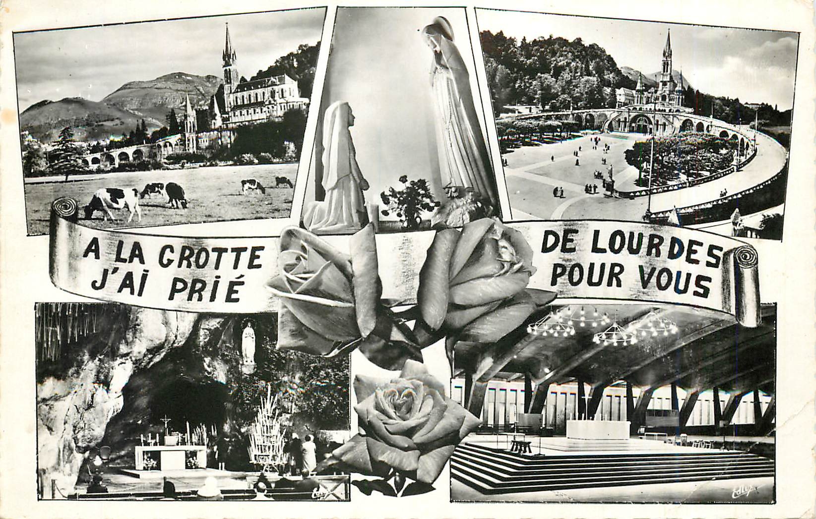 CPA Lourdes La Basilique l'appertion G Serraz sculpteur la grotte la basilique Souterraine longueur 