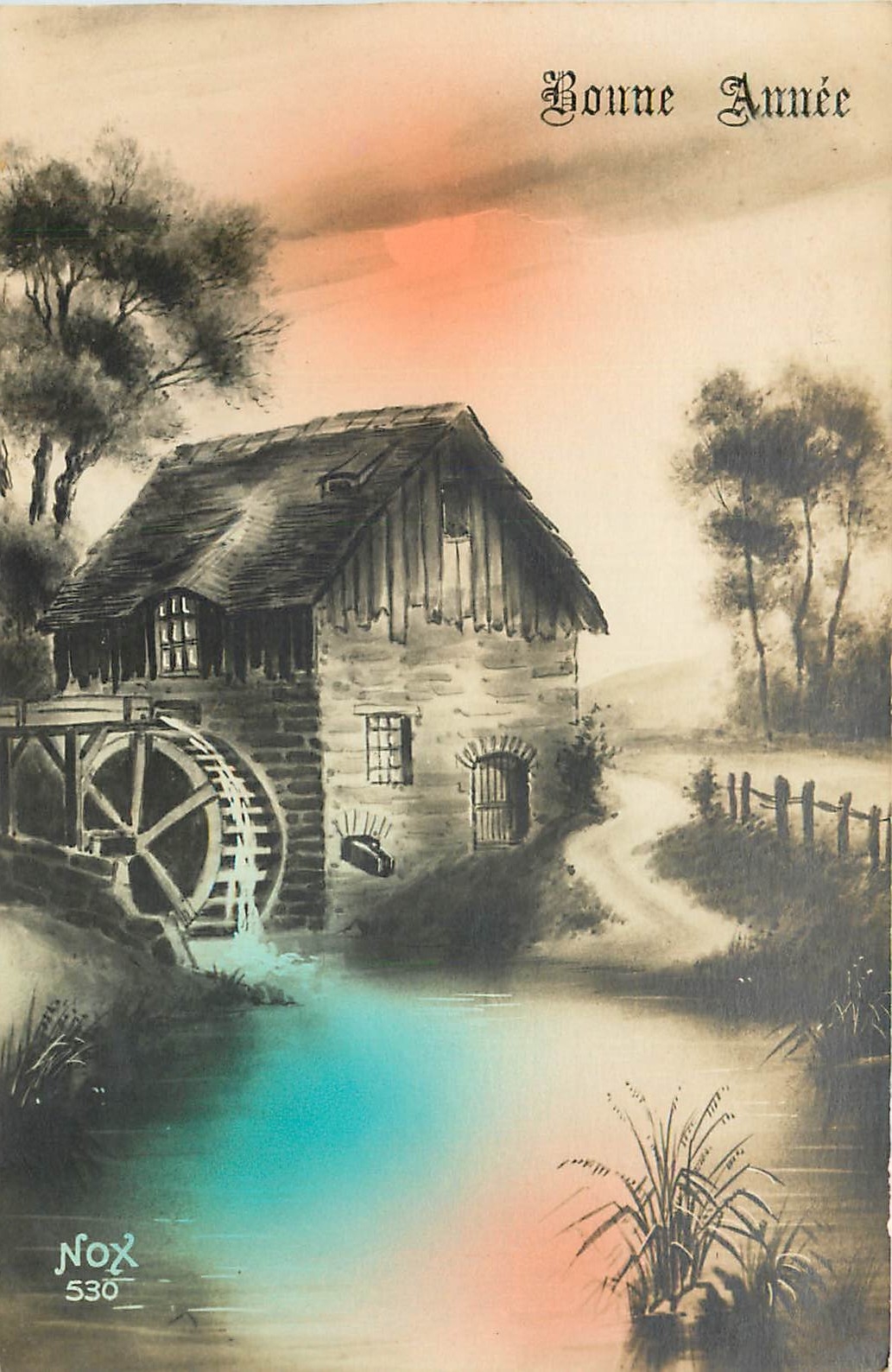 CPA Bonne Annee Moulin