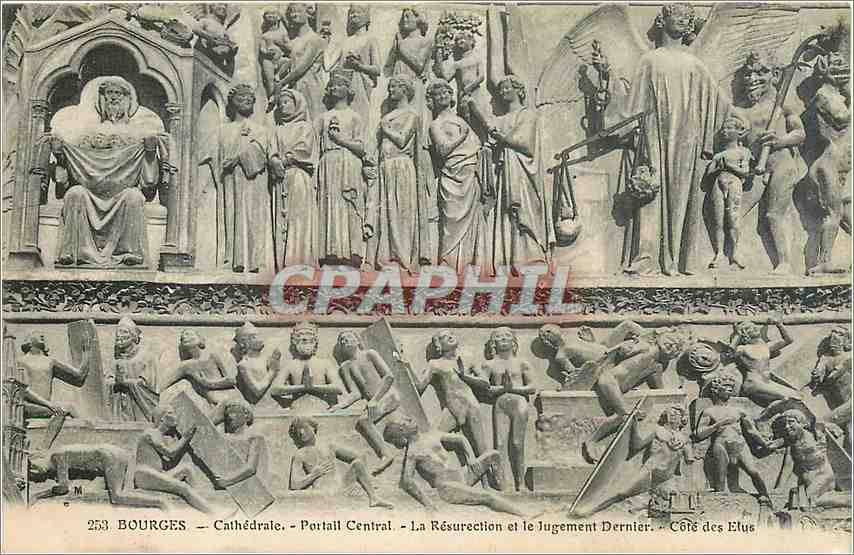 CPA Bourges Cathedrale portail central la resurection et le jugement dernier cote des Elus
