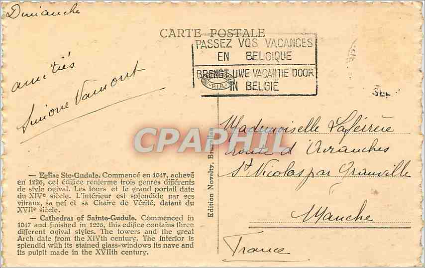 CPA Bruxelles Eglise Ste Gudule — Rückseite