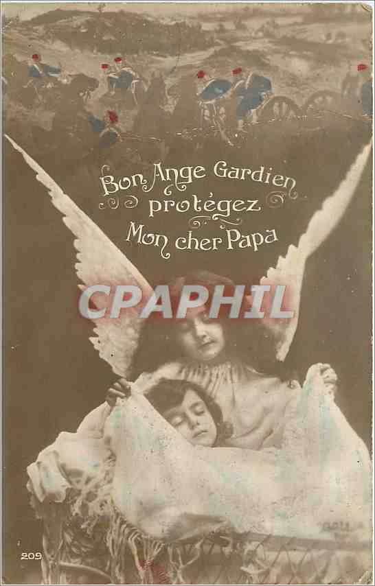 CPA Bon Ange gardien protegez mon cher papa Militaria