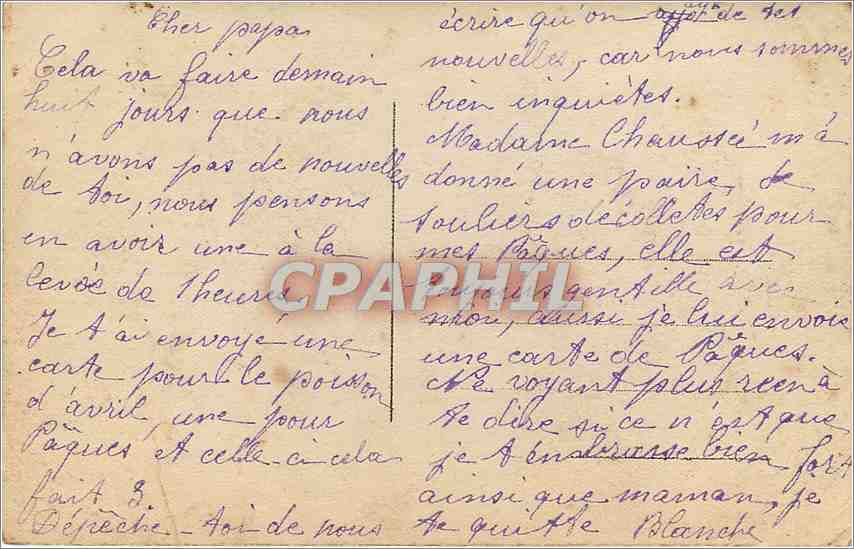 CPA Bon Ange gardien protegez mon cher papa Militaria — Rückseite
