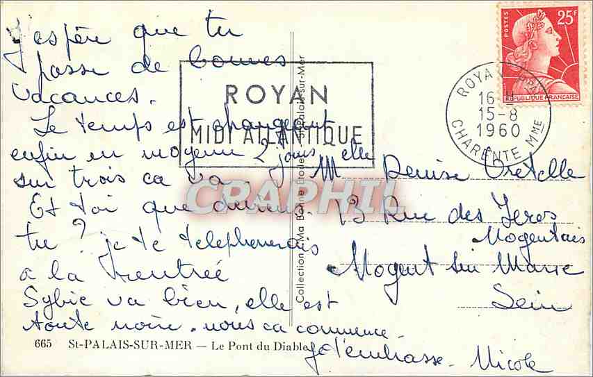 Le Pont du Diable — Royan — Éditeur : Midi Antique, n° 665 — Verso