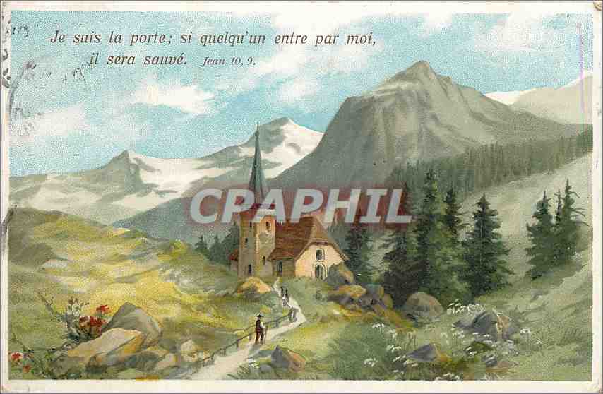 CPA Je suis la porte si quelqu un entre par moi il sera sauve