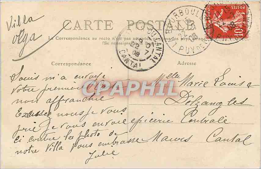 CPA L'auvergne la bourboule l'Eglise la roche des fees et l'Avenue de la gare — Verso