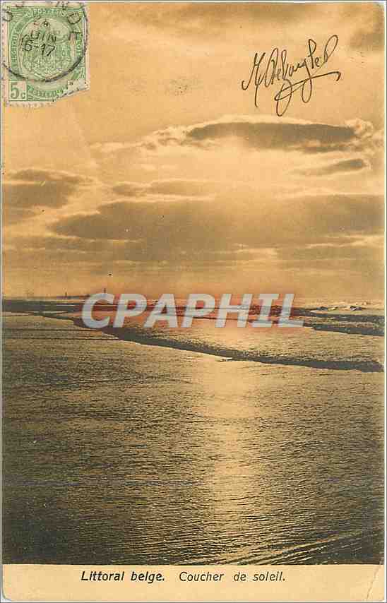 CPA Littoral belge Coucher de soleil