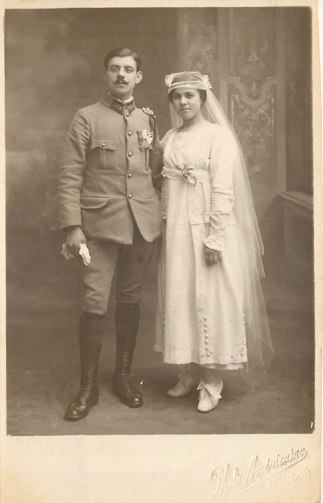 CARTE PHOTO Femme Mariage Militaria