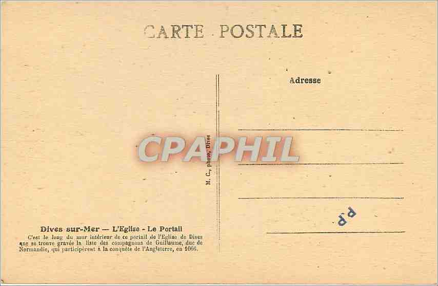 CPA Dives sur mer l'Eglise Le portail — Rückseite