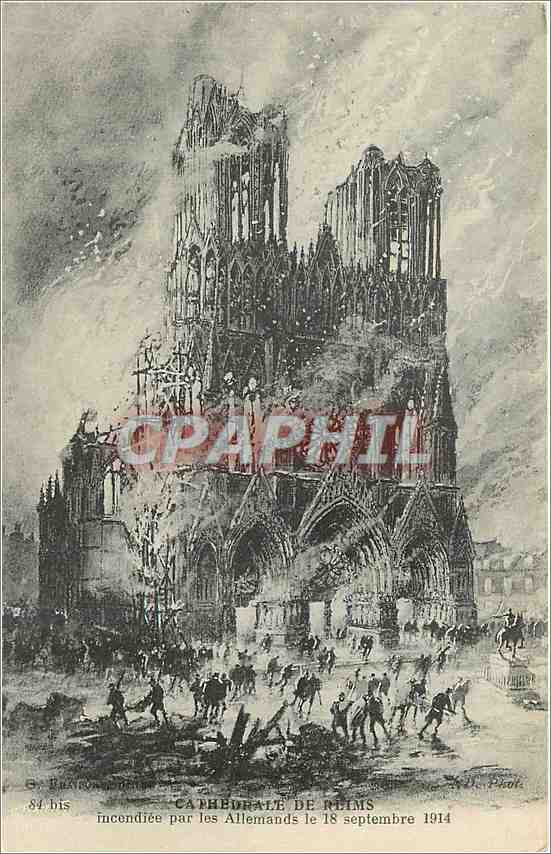 CPA cathedrale de reims Militaria