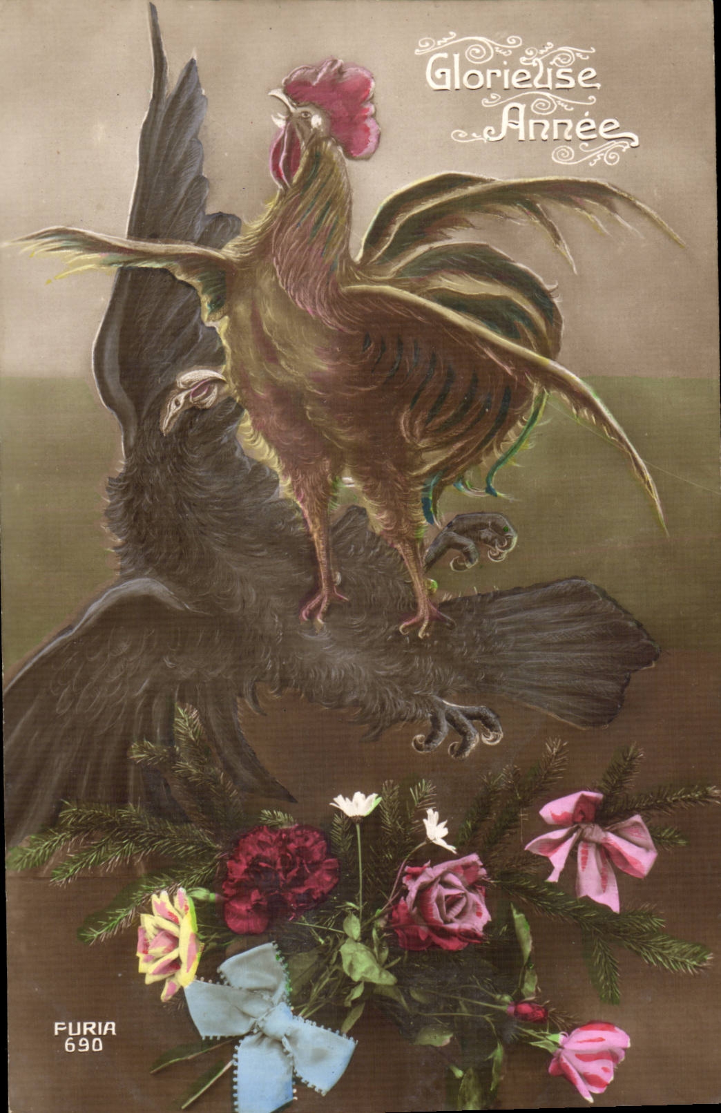 CPA Coq Glorieuse annee Patriotique Militaria
