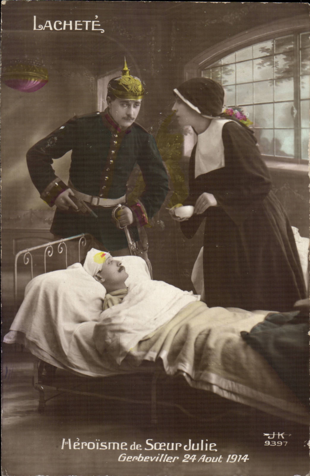 CPA Lachete Heroisme de Soeur Julie Gerbeviller 24 aout 1914 Infirmiere prussien Patriotique Militaria Anglais Francais
