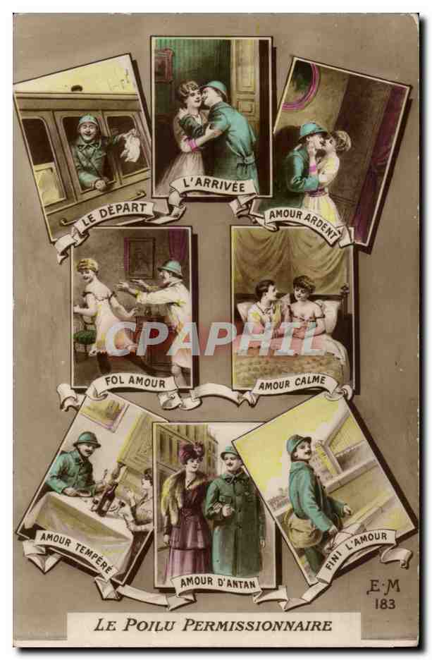 CPA Le poilu permissionnaire Amour Guerre Militaria patriotique Amour Humour